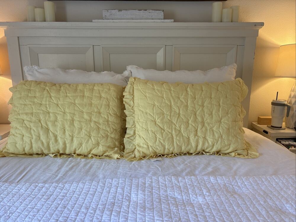 New!!Beautiful Yellow Quilted Williams Sonoma Linen Pillow Shams- Set Of 2 std.